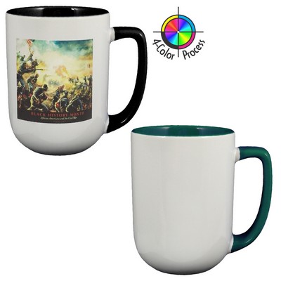 17 Oz. White/Green 2-Tone Arlen Mug w/Color Handle - 4 Color Process