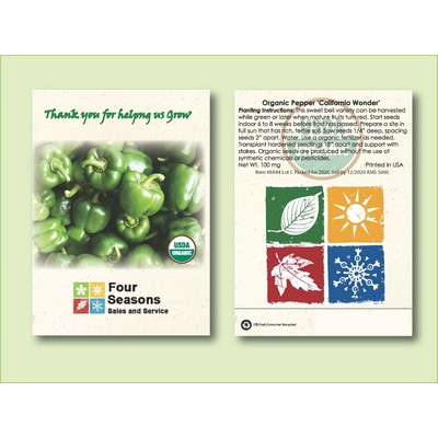 Organic California Wonder Pepper Seed Packet (3.25" x 4.5")