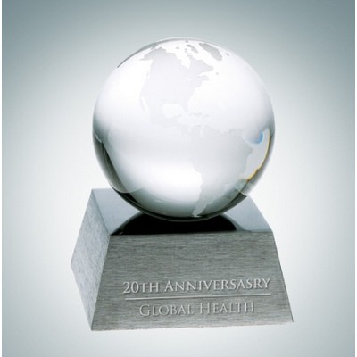 Clear Optical Crystal Ocean Globe Award w/ Aluminum Base