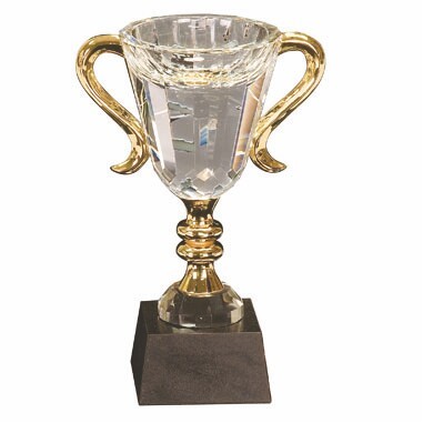 7.5" Crystal Cup with Gold Handles & Stem in Black Marble Base (Engraved)