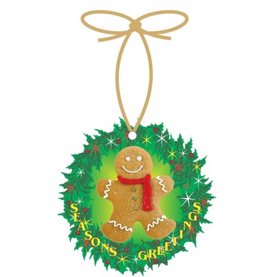 Gingerbread Man Promotional Wreath Ornament w/ Black Back (8 Square Inch)