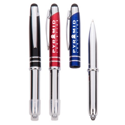 Striped Ballpoint Pen With Stylus & Flashlight