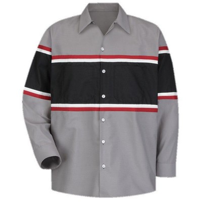 Red Kap™ Long Sleeve Technician Shirt - Gray/Black/Red/White