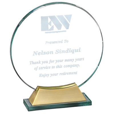 Be Noticed Circular Glass Award with Gold Metal Base - 9'' H