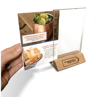 Solid Oak Qr Code/Menu Holder With U-Bend Acrylic Insert