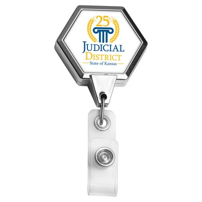 Chrome Jumbo Hexagon Retractable Badge Reel