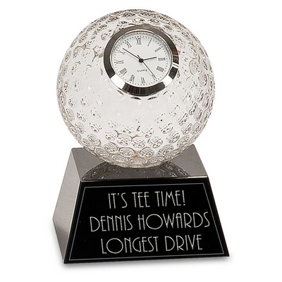 5" Clear Crystal Golf Ball Clock with Black Pedestal Base