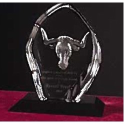 Crystal Deep Carved Longhorn Award w/Black Crystal Base