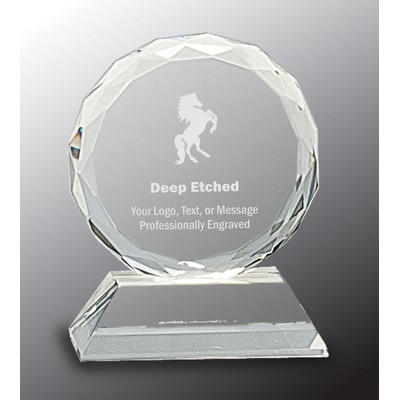 3" Round Facet Crystal Award on Clear Pedestal Base