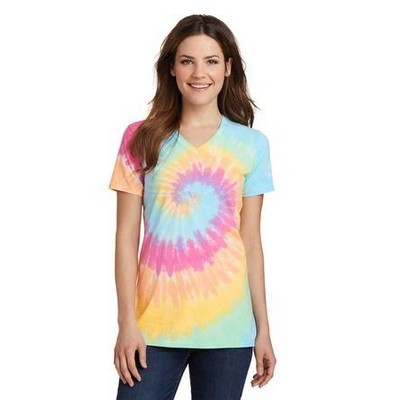 Port & Company® Tie-Dye V-Neck Ladies' Tee Shirt