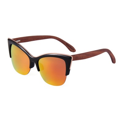 Rose Wood Sunglasses - Red Mirror Lenses - Black Frames