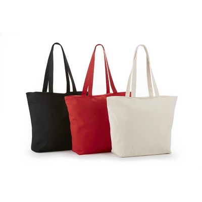 Canvas Top Zippered Tote Bag - 20"x15"x5" NATURAL