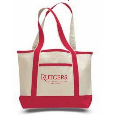 Color Heavy Canvas Small Deluxe Shopping Tote Bag w/Self Fabric Handles & Interior Zippered Pocket