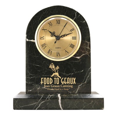 Large Black Zebra Marble Tomb Clock with Base