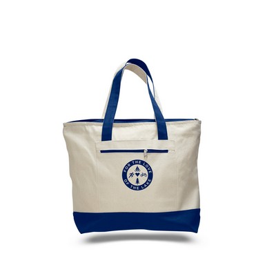 2-Tone Canvas Tote--Natural/Royal (1-Color Imprint)