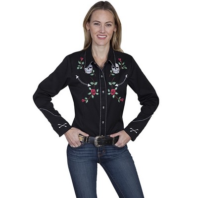 Legends Collection Blouse w/Skull & Rose Embroidery