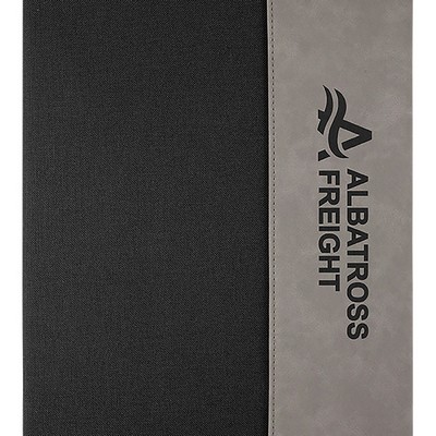 9-1/2" x 12" Gray Leatherette and Black Canvas Portfolio with Notepad, Laserable