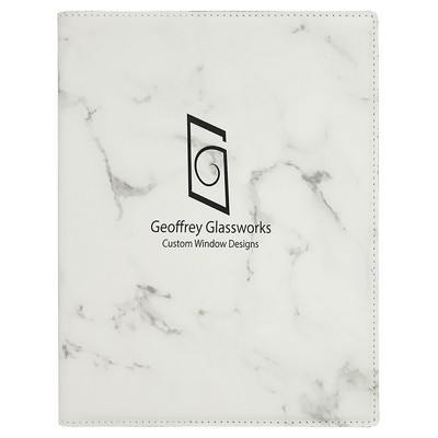 White Marble 7" x 9" Portfolio with Notepad, Laserable Leatherette