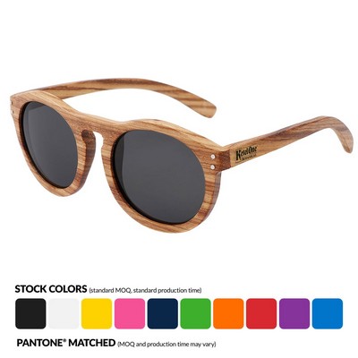 Zebra Full Wood Promotional Sunglasses W/ Temple Imprint