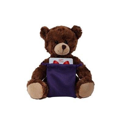 soft plush Chocolate Curly Sitting Bear with gift card sack