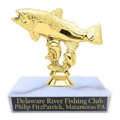 4¼" Trout Fishing Trophy w/White Marble Base