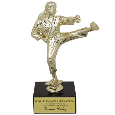 9 ½" Female Karate Figure Trophy w/Black Marble Base