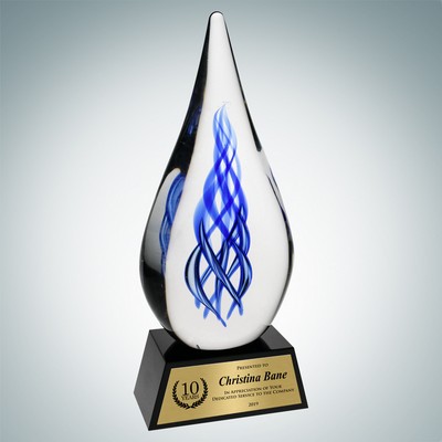 Art Glass Ocean River Award w/ Black Base & Gold Plate