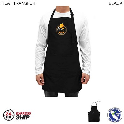 24 Hr Express Ship - Twill Bib Apron, 25x28, 2 Pockets, Adjustable Neck, Heat Transfer Logo