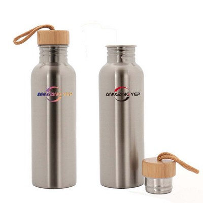 Sport Stainless Steel Bottle W/ Wood Lid 25oz.