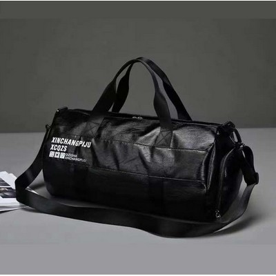 Black PU Leather Sports Gym Duffel Bag