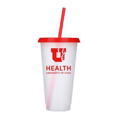 Reusable Plastic Tumbler with colored lid & Straw