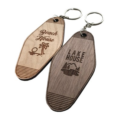 Wooden Vintage Key Tag Hotel Motel Keychain