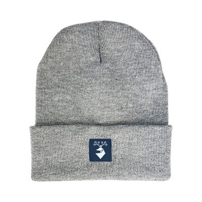 Solid Cuffed Beanie w/ Sewn Woven Patch