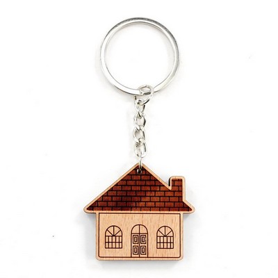 House Shape Wooden Keychain