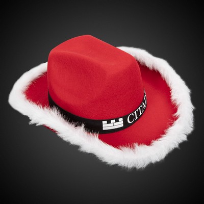 Santa Cowboy Hat w/ White Trim