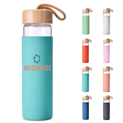 18oz Borosilicate Glass Bottle w/ Bamboo Lid & Handle