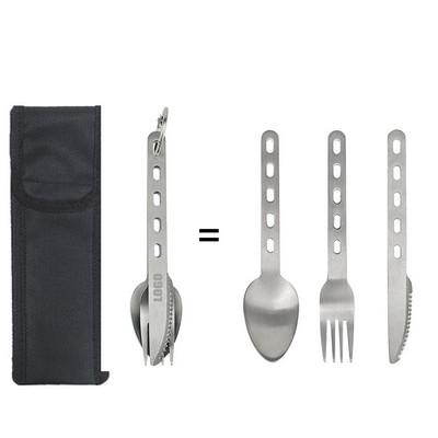 Metal 3 in1 Spork Knife w/Pouch