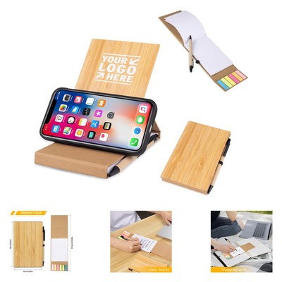 6 Inch Mini Bamboo Cover Journal with Cell Phone Stand