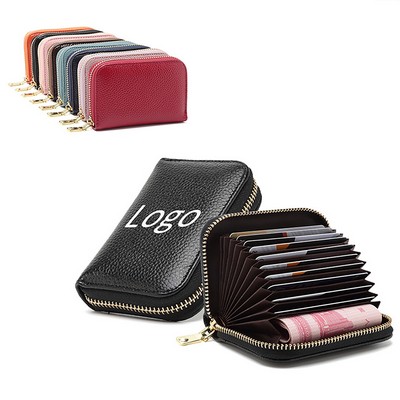 RFID Leather 10 Slots Credit Card Accordion Wallet