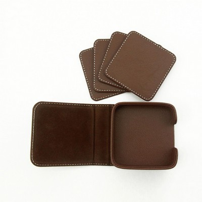 4 Pieces Square Leather Coaster Set