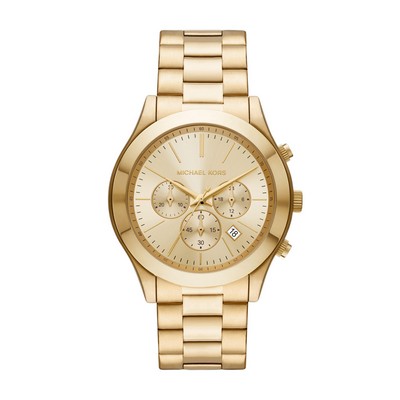 Michael Kors Mens Slim Runway Gold-Tone Stainless Steel Chronograph Watch Gold Dial