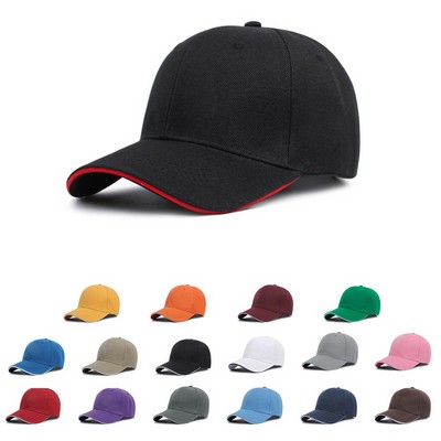 Stock Solid Color Poly Twill 6-Panel Baseball Cap w/ Sandwich Visor