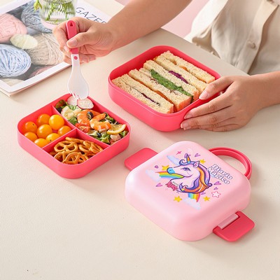 Handling Cartoon Compartments Microwaveable Lunch Box