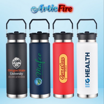 ArticFire 30oz Stainless Steel Vacuum Bottle with Carry Handle and Straw