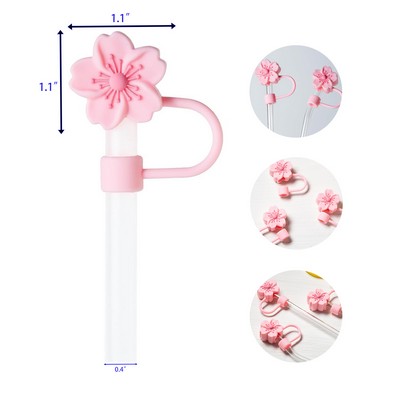 0.4 Inches Flowers Shape Silicone Straw Cover Cap for Pink Cup Topper Lid