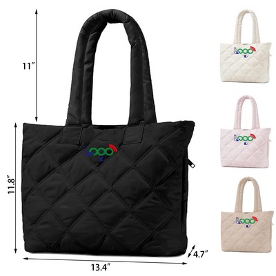 Tote Bag Quilted Tote Bag with Zipper Puffer Tote Work Bag