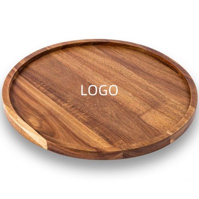 13.8" Acacia Round Wood Tray for Home Decor