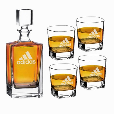 Rectangle-Shaped Glass 810ml Decanter Gift Set with Four 8 oz. Rocks Glasses