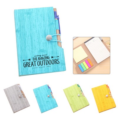 Woodgrain Notebook with Sticky Notes and Flag