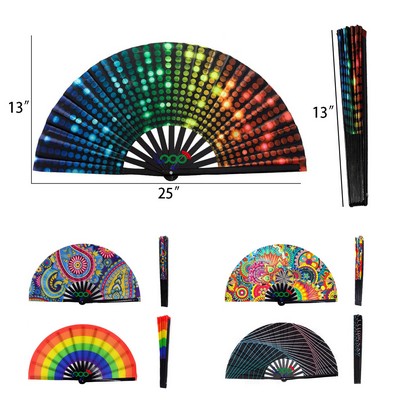 Large Folding Hand Rave Fan Nylon-Cloth Folding Hand Fan Hand Fan Folding Fan Dance Fan